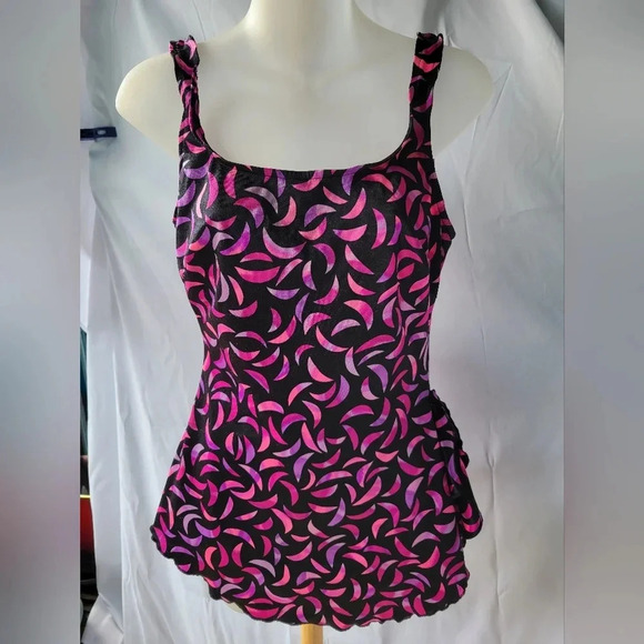 Vintage Bathing Suit possibly Maxine  of Hollywood Swimsuit pink black one piece - Picture 3 of 12